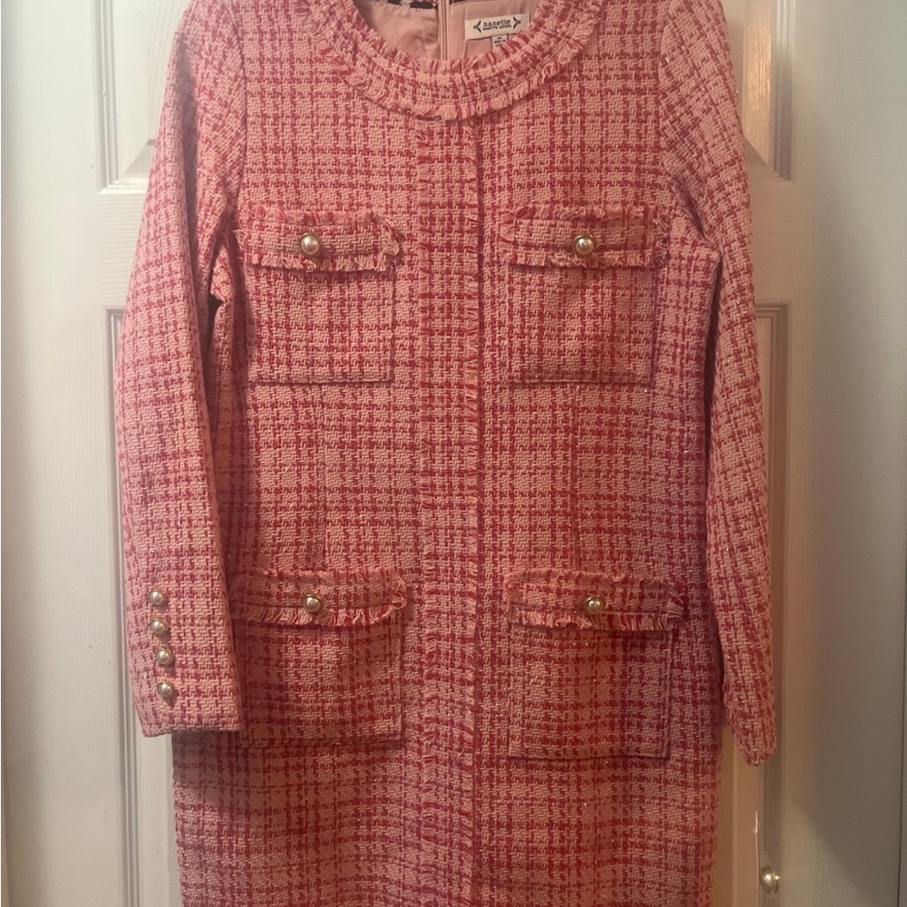 Nanette Lepore Pink Tweed Long Sleeve Dress